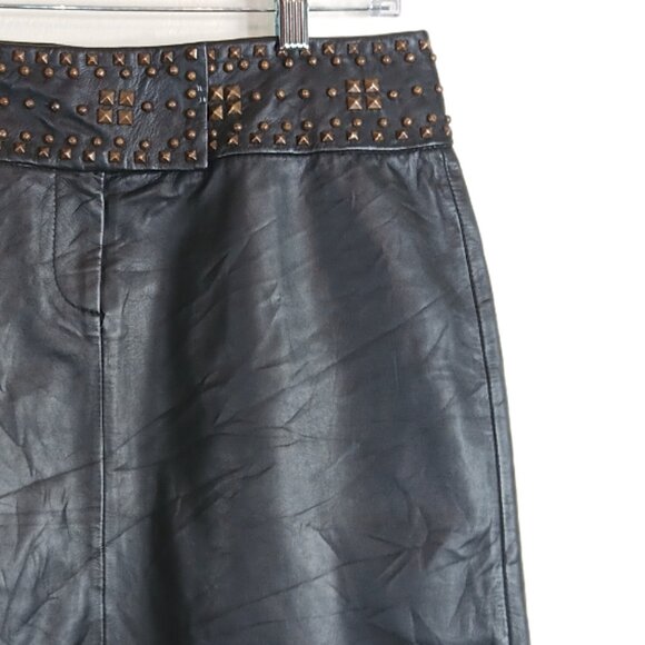 Cache Studded Mini Skirt Womens 8 Black Leather 90s Y2K Grunge Moto Office Siren - Picture 4 of 4